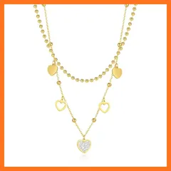 【新品】 [Deelfel] ネックレス ハート ゴールド レディース 心形ネックレス 二連 ボールチェーン ハートペンダント チタン製 友達 新年 クリスタル パーティー ギフト ファッション アクセサリー 0