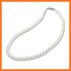 【新品】 [CRANES COLLECTION] 長期 パールネックレス 真珠 日本製 天然貝パール 6mm珠 自社生産 選べるサイズ8サイズ 選べる金具 ホワイト 大人でもお子様でも使える (BOXケース/巾着袋付き, マグネット, 6mm46N-BOX 0