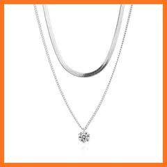 【新品】 [Galant] 1粒CZダイヤ 六爪 2連ネックレス サージカルステンレス シルバー レディース シンプル 金属アレルギー対応 大人華奢 2連チェーン 錆びない 6爪 かわいい (シルバー) 0