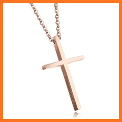【新品】 [Rockyu] ブランド 十字架ペアネックレス カップル 人気ブランド ステンレス アレルギー対応 シルバー ブラック ピンクゴールド ファッション クロスネックレス 細い 十字架ペンダント (ピンクゴールド)