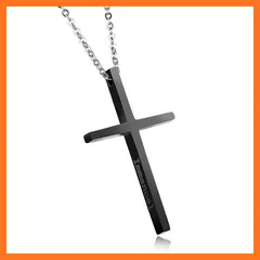 【新品】 [Rockyu] ブランド 十字架ペアネックレス カップル 人気ブランド ステンレス アレルギー対応 シルバー ブラック ピンクゴールド ファッション クロスネックレス 細い 十字架ペンダント (ブラック)