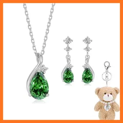 【新品】 [FH.bird] エメラルド ネックレス レディース ピアス セット人気「ラブストーン」シルバー925 金属アレルギー対応ネックレス 5月誕生石 ピアス グリーン かわいい 誕生日プレゼント バレンタイン ギフト ホワイトデー お返し 入学式  0