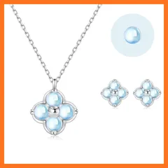 【新品】 [FH.bird] ムーンストーン ネックレス ピアス レディース クローバー 「幸運のお守りです」シルバー925 金属アレルギー対応ネックレス ペンダント 6月誕生石 ピアス 誕生日プレゼント女性 人気 バレンタイン ギフト ホワイトデー お返 0