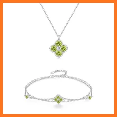 【新品】 [FH.bird] ペリドット ブレスレット ネックレス レディース クローバー シルバー925 金属アレルギー対応 錆びないネックレス 8月誕生石 2連 ブレスレット 緑 8月誕生日プレゼント 女性 人気 バレンタイン ギフト ホワイトデー お 1