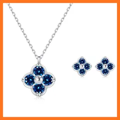 【新品】 [FH.bird] サファイア ピアス レディース 人気 セット 四つ葉 クローバー 12ヵ月誕生石 「幸運のお守りです」 シルバー925 アレルギー対応ネックレス 9月誕生石 おしゃれ エレガント 誕生日 バレンタイン ギフト ホワイトデー お 1