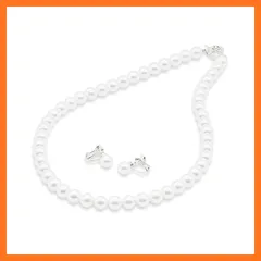 【新品】 [Sophia & Co] パール ネックレス 真珠 花珠級 国産プレミアムパール 冠婚葬祭 イベント 8mm 42cm ホワイト (42cm, イヤリングセット) 0