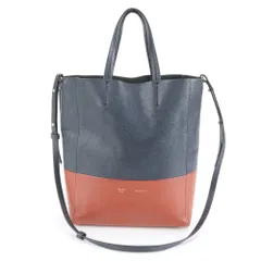 美品 セリーヌ バーティカル カバ スモール レザー 2WAY ショルダーバッグ 斜め掛け トート ブラウン ネイビー レディース RWM DJ20-10【中古】