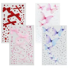 【送料無料】DFsucces フェイスシール ラインストーン キラキラ リボン ハート 蝶 涙メイク 顔用デコパーツ ネイルデコ 携帯電話装飾 DIY 貼るだけ カラフル（4枚セット）