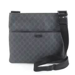 美品 グッチ GG スプリーム 162904 レザー ショルダーバッグ 斜め掛け メッセンジャー ブラック 黒 A4 メンズ REE DK32-8【中古】