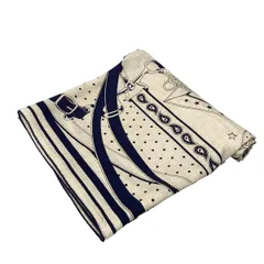 HERMES(エルメス) ストール(ショール) カレジェアン/カレ140 ベージュ×ネイビー LA PROMENADE DU MATIN カシミヤ、シルク