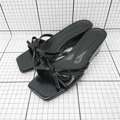 ◇ ⊂ ミュウミュウ miumiu レザーリボン サンダル ブラック系 レディース E  【1601070006887】