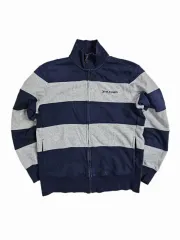 90s トミーヒルフィガー メンズ ストライプ ジップアップ スウェットシャツ M