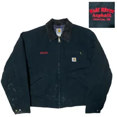 カーハート デトロイトジャケット ダックジャケット 黒 刺繍 ジョーダン ロゴ ブラック バックプリント ジップアップ コーデュロイ カスタム刺繍 風合い 胸ポケ アウター レディース ユニセックス メンズ 古着 長袖 CHM