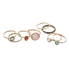 【ゴールド×8セット】[Cream dot. クリームドット公式] リング 指輪 レディース  8点セット ニッケルフリー セットリング 重ねづけ カラーストーン キレイ色 カボションリング 覆輪留め  