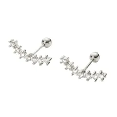 【シルバー×ピアス】[Cream dot. クリームドット公式] ピアス レディース   ネジロック式 スクリューロック ボールキャッチ ビジュー カーブ スマイル ビジューライン 爪留め  のサムネイル