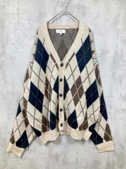 MONO-MART モノマート ボリューム Wジャガード ニット アーガイル柄 ルーズ カーディガン sizeM/ベージュ  ◇■メンズ