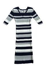  CECIL McBEE セシルマクビー　ワンピース　タイト　5分袖　レディース　ボーダー　ホワイト　ブラック　グレー　Mサイズ【Z1748】