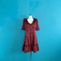 966 DOLLY GIRL BY ANNA SUI ドーリーガールバイアナスイ ワンピース ハート総柄 膝丈 サイズ2 美品　レッド　ブラックのサムネイル