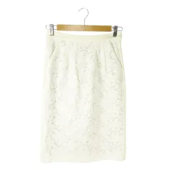 グランドマザー grand mother スカート タイト ひざ丈 ストレッチ ファスナースリット 切替 レース M 白 ホワイト /AO23