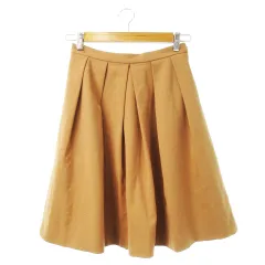 インデックス INDEX スカート フレア タック ひざ丈 ストレッチ ボリューム 厚手 M 茶 ブラウン /CK27