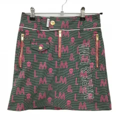 【超美品】マークアンドロナ スカート ダークグリーン×ピンク ロゴ・スカル総柄 ストレッチ  レディース 38(M) ゴルフウェア MARK＆LONA