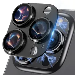 RicYeel カメラフィルム iPhone 15 Pro/iPhone 15 Pro Max 用 カメラ レンズ 保護カバー アイホン 15プロ/15プロマックス 対応 レンズ保護フィルム アルミ合金 耐スクラッチ 耐衝撃 カメラカバー - ブラック