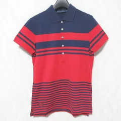 美品 RALPH LAUREN ラルフローレン ランダムボーダー 鹿の子ポロシャツ サイズM レッド×ネイビー レディース 古着 中古 USED