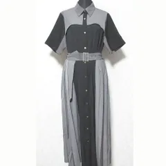 美品 HARE ハレ アソートプリーツワンピース ショートスリーブ マキシ ロング シャツドレス F グレー×ブラック レディース 古着 中古 USED