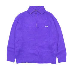 美品 FREAK'S STORE フリークスストア The Fox Collection タウンクラフト ハーフジップ ニット セーター キツネ ワッペン 紫 メンズ 古着 中古 USED