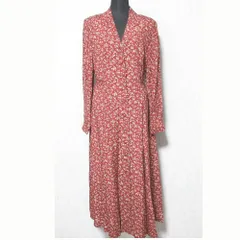 美品 LAURA ASHLEY ローラアシュレイ フラワープリント 長袖 ロングワンピース 13AR エンジ レディース 古着 中古 USED