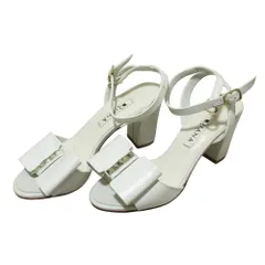 未使用 DIANA ダイアナ スタッズ リボン アンクルストラップ サンダル 22.0cm ホワイト レディース 古着 中古 USED