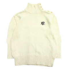 RALPH LAUREN ラルフローレン コットン ニット セーター カットソー ハイネック ロゴ 七分袖 L アイボリー ベージュ系 レディース 古着 中古 USED