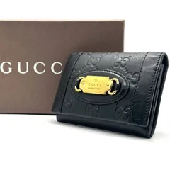 【品格で選ぶ、大人の黒GUCCI】　グッチシマ 名刺入れ カード入れ コンパクトウォレット ゴールド金具 レザー　ブラック