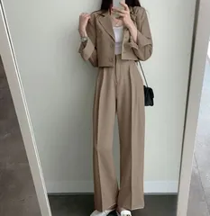 パンツスーツ レディース スーツ セットアップ 上下セット ロングパンツ アウター テーラードジャケット 長袖 無地 お洒落 可愛い ビジネス シンプル 事務服 仕事 春 秋 ママスーツ