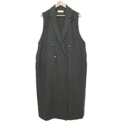 美品 SACRA サクラ LIGHT MELTON TAILORED COLOR LONG VEST ライトメルトン テーラードカラー ロング ジレ ベスト 38 カーキ レディース 古着 中古 USED