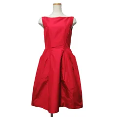 美品 FOXEY フォクシー リヨン シルク ノースリーブ ドレス ワンピース 34151 サイズ38 レッド レディース 古着 中古 USED