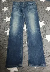 UNIQLO ユニクロ スリム ストレート ヴィンテージ ウォッシュ デニムパンツ (32)