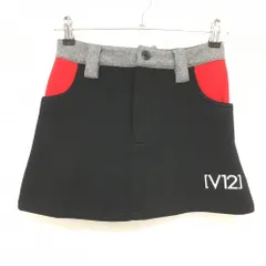 【超美品】V12 スカート 黒×グレー×レッド 裏起毛 ストレッチ ウエストゴム  レディース 1(M) ゴルフウェア V12