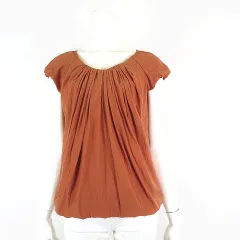 ユナイテッドアローズ UNITED ARROWS トップス ブラウス プルオーバー 落ち感 とろみ ギャザー タック バルーン 半袖 M テラコッタ