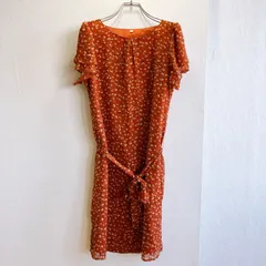 美品✨ インポートアンドセレクト Import & Select ひざ丈 ワンピース レディース Mサイズ シフォン 花柄 総柄 リボン 薄手 フリル フレア Aライン 裏地あり フェミニン 大人可愛い ナチュラル きれいめ カジュアル 昭和レトロ