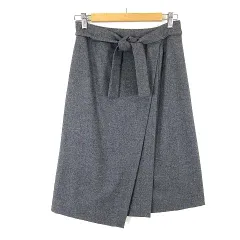 カサデミチコ CASA de MICHICO スカート ラップ風 フラノ ウール ウエストリボン ミディ丈 M グレー
