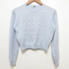 良品 miumiu ミュウミュウ ビーズ装飾 ニットトップス セーター サイズ38 ブルー レディース 古着 中古 USED