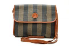 フェンディ ヴィンテージ ショルダー バッグ ポーチ ぺカン柄 FFロゴ クロスボディ PVC レザー 茶 ブラウン FENDI 5187h