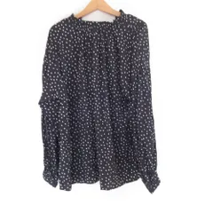 美品 GREEN LABEL RELAXING グリーンレーベルリラクシング ネック フリル スキッパー ギャザーブラウス ブラック レディース 古着 中古 USED