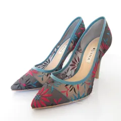 美品 DIANA ダイアナ エンブロイダリーメッシュ ポインテッドトゥパンプス 24 ブルー レディース 古着 中古 USED