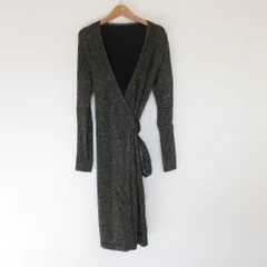 美品 DIANE von FURSTENBERG ダイアンフォンファステンバーグ ラップドレス ワンピース P ブラック ゴールド レディース 古着 中古 USED