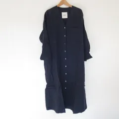 美品 JOURNAL STANDARD Lessage レサージュ ジャーナルスタンダード リネン ノーカラーシャツワンピース 36 ネイビー レディース 古着 中古 USED