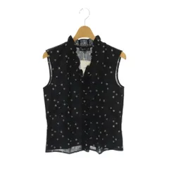 アニエスベー agnes b. フリル花柄ブラウス シャツ ノースリーブ 前開き 36 黒 白 /CX ■OS