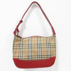 良品 BURBERRY バーバリー ノバチェック ハンドバッグ ワンショルダー ベージュ レッド レディース 古着 中古 USED