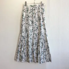 美品✨ スナイデル SNIDEL ロングスカート マキシ丈 プリーツ マーメイド フラワープリント 総柄 花柄 ティアード フレア 白 ホワイト グリーン ウエストゴム ハイウエスト 体型カバー 大人可愛い きれいめ 軽やか 裏地 小さめ ボタニカル